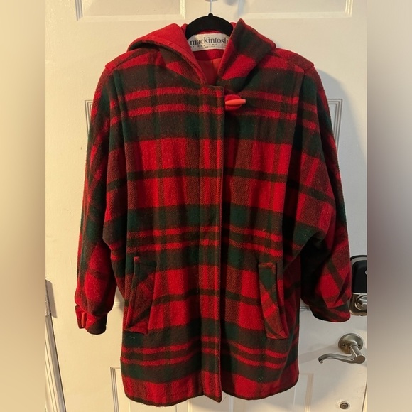 Mackintosh Jackets & Blazers - Mackintosh of New England 80’s Red Green Plaid Wool Hooded Coat Made USA Toggle